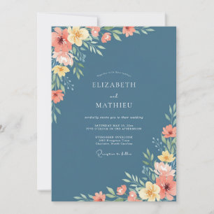 Schieferblaue Floral Charm Hochzeit Einladung