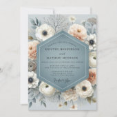 Schieferblaue florale Hochzeit Einladung (Vorderseite)