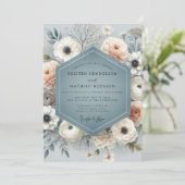 Schieferblaue florale Hochzeit Einladung (Stehend Vorderseite)