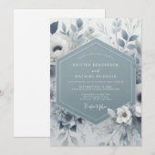 Schieferblaue Florale Hochzeit Einladung (Vorne/Hinten)