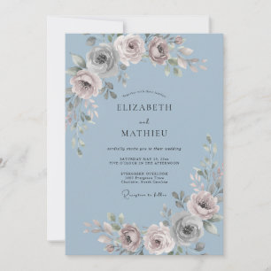 Schieferblaue Florale Hochzeit Einladung