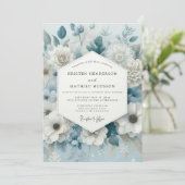 Schieferblaue Florale Hochzeit Einladung (Stehend Vorderseite)