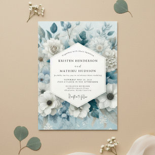 Schieferblaue Florale Hochzeit Einladung