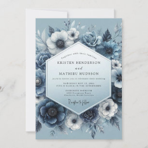 Schieferblaue Florale Hochzeit Serenity Einladung