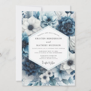Schieferblaue Florale Hochzeitspracht Einladung