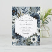 Schieferblaue Florale Hochzeitsromantik Einladung (Stehend Vorderseite)