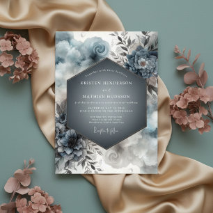 Schieferblaue Florale Hochzeitsromanze Einladung