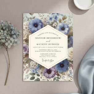 Schieferblaue Florale Hochzeitswiese Einladung