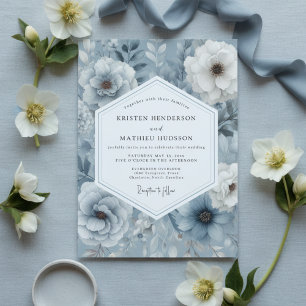 Schieferblaue florale opulente Hochzeit Einladung