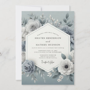 Schieferblaue florale romantische Hochzeit Einladung