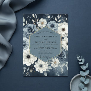 Schieferblaue florale stimmungsvolle Hochzeit Einladung
