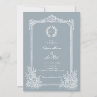 Schieferblaue französische Landhochzeit Einladung