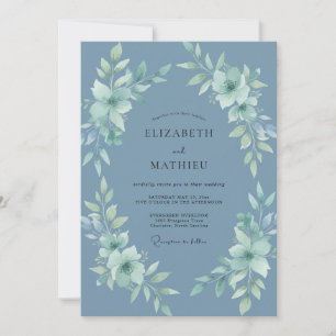 Schieferblaue friedliche botanische Hochzeit Einladung