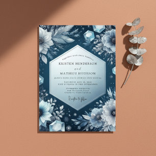 Schieferblaue Frostblüten-Hochzeit Einladung