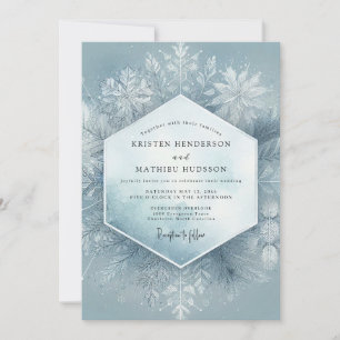 Schieferblaue Frostige Blumige Hochzeit Einladung