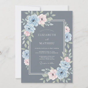 Schieferblaue Frostige Botanische Hochzeit Einladung