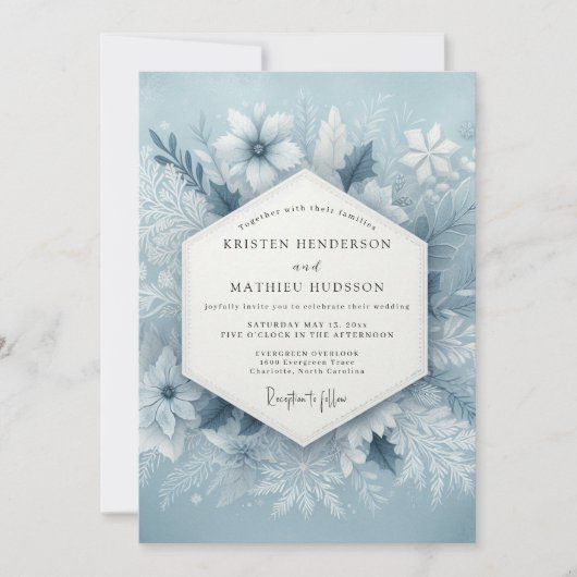 Schieferblaue Frostige Hochzeit Einladung (Vorderseite)