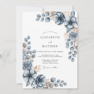 Schieferblaue frostige Winterhochzeit Einladung