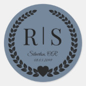 Schieferblaue Hochzeitsmonogramm-Initialen Runder Aufkleber (Vorderseite)