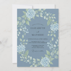 Schieferblaue Hortensien-Eukalyptus-Hochzeit Einladung