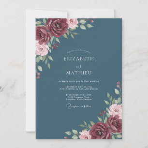 Schieferblaue königliche romantische Hochzeit Einladung