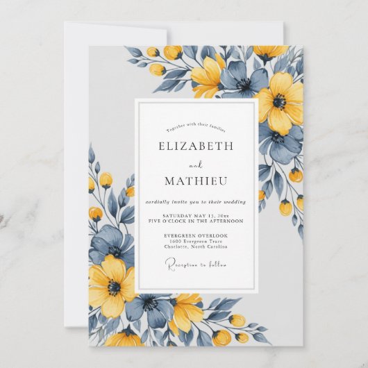Schieferblaue künstlerische botanische Hochzeit Einladung (Vorderseite)
