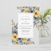 Schieferblaue künstlerische botanische Hochzeit Einladung (Stehend Vorderseite)