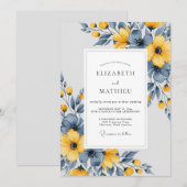 Schieferblaue künstlerische botanische Hochzeit Einladung (Vorne/Hinten)