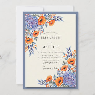 Schieferblaue lebhafte Mohn-Hochzeit Einladung