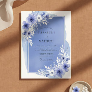 Schieferblaue luftige Blumenhochzeit Einladung