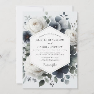 Schieferblaue malerische Flora-Hochzeit Einladung