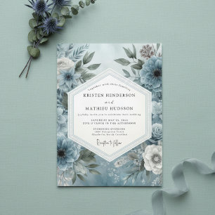 Schieferblaue melancholische florale Hochzeit Einladung