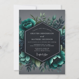 Schieferblaue Moody Flora Hochzeit Einladung