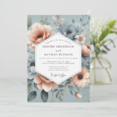 Schieferblaue neblige Floral-Hochzeit Einladung (Stehend Vorderseite)