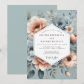 Schieferblaue neblige Floral-Hochzeit Einladung (Vorne/Hinten)