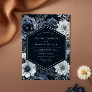 Schieferblaue opulente Blumenhochzeit Einladung