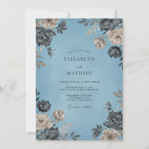 Schieferblaue Petal-Hochzeit Einladung