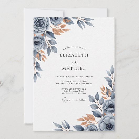 Schieferblaue polierte herbstliche Hochzeit Einladung (Vorderseite)