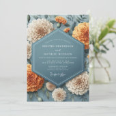 Schieferblaue Ringelblumen-Hochzeit Einladung (Stehend Vorderseite)