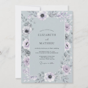 Schieferblaue Romantische Anemonen-Hochzeit Einladung