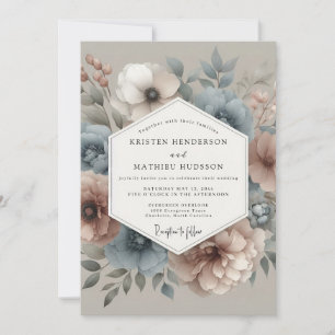 Schieferblaue Röte Hazy Bloom Hochzeit Einladung
