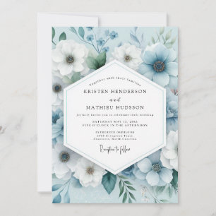Schieferblaue ruhige Anemonen-Hochzeit Einladung
