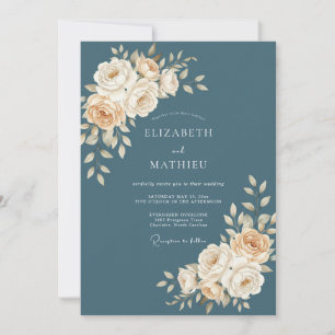 Schieferblaue ruhige botanische Hochzeit Einladung
