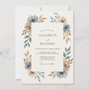 Schieferblaue ruhige rustikale Hochzeit Einladung