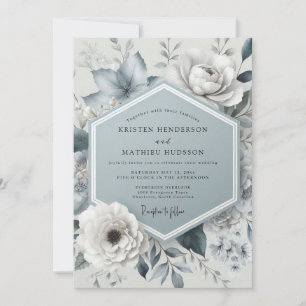 Schieferblaue Stimmungsvolle Botanische Hochzeit Einladung