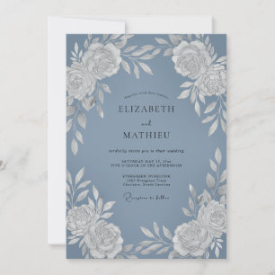 Schieferblaue strahlende botanische Hochzeit Einladung