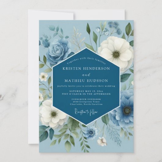 Schieferblaue träumerische Anemonen-Hochzeit Einladung (Vorderseite)