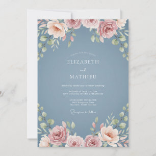 Schieferblaue träumerische Blumenhochzeit Einladung