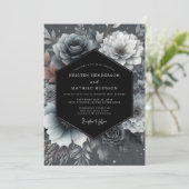 Schieferblaue träumerische Blumenhochzeit Einladung (Stehend Vorderseite)