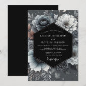 Schieferblaue träumerische Blumenhochzeit Einladung (Vorne/Hinten)